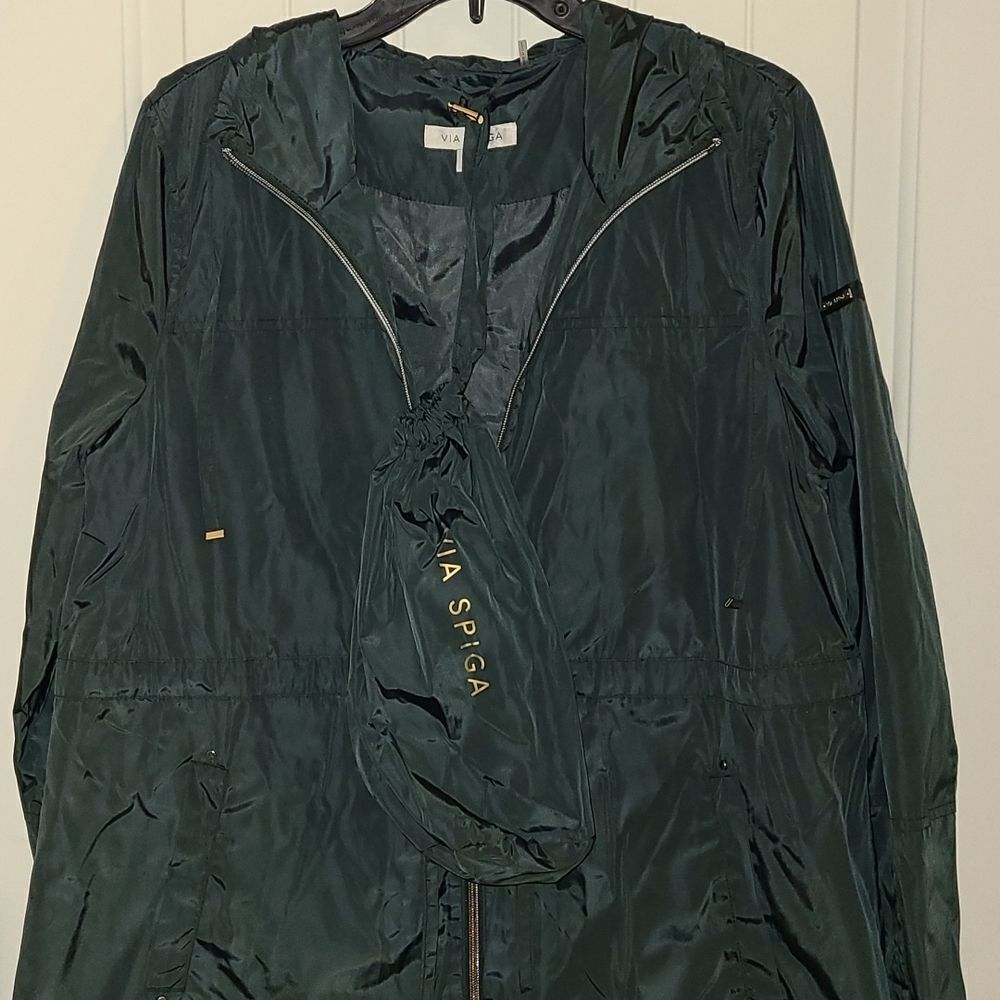 Via Spiga zip front anorak w/ adjustable sleeve water repellent in dark jade - Picture 3 of 5